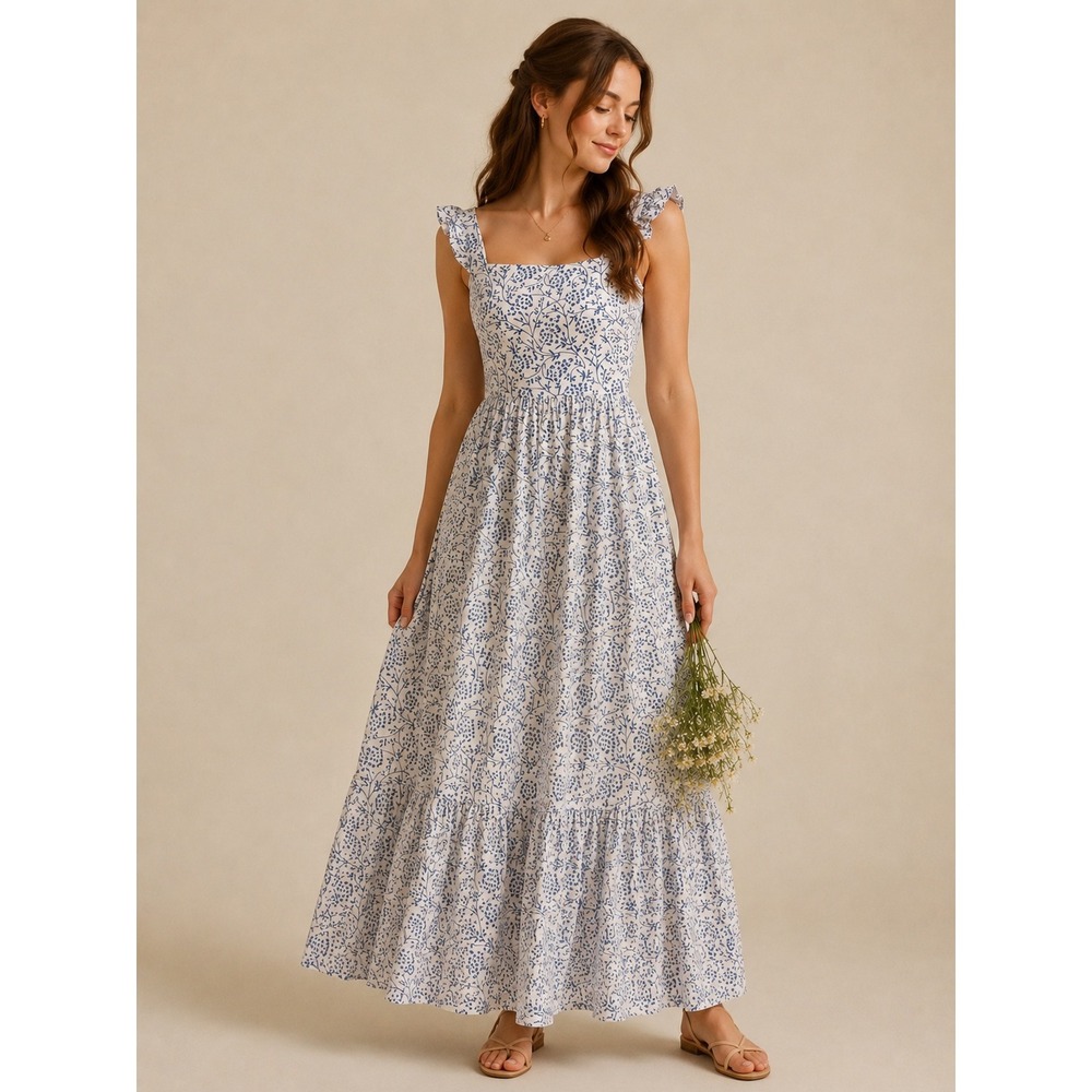 All In The Detail S HandDyed Floral Cotton Tiered Ruffle Sundress Cottage Garden